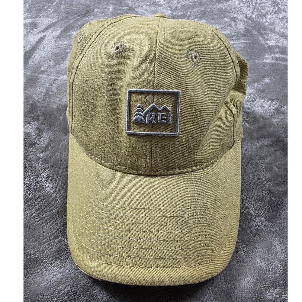 REI Baseball Hat Mens L/XL Yellow Tan Embroidered Mountain Logo Cap NEW